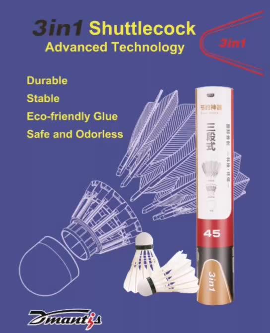 Most Popular 3in1 Hybrid Badminton Shuttlecock Best Quality Single Piece Goose Feather