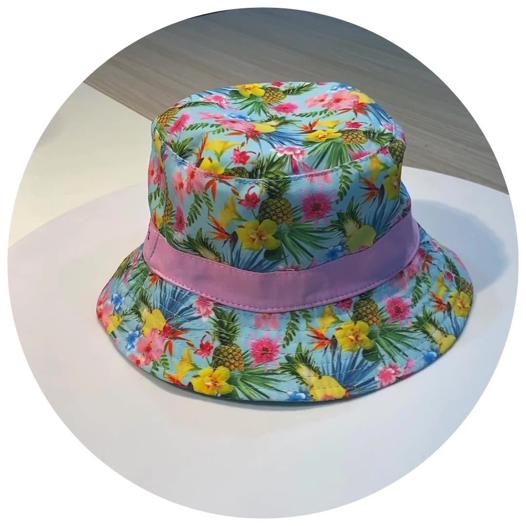 Sublimation Printing Reversible Bucket Hat Custom Floral Kids Bucket