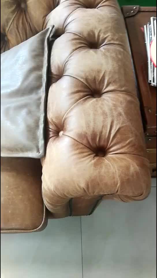 Luxury Furniture Living Room Sofas Chesterfield Top Grain Leather Dull