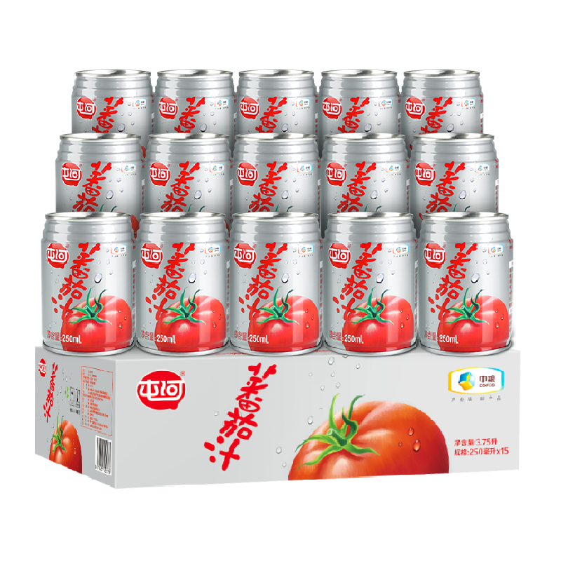 中粮屯河纯番茄汁无添加西红柿汁果蔬果汁250ml*15罐饮料礼盒
