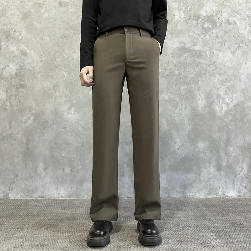Japanese Draped Casual Suit Pants Men's Spring Solid Color Loose Draped Brown High-end Straight Long Pants