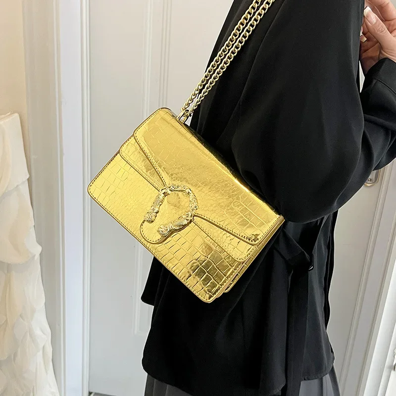 2023 New Crocodile Style Women's Bag European and American Simple Chain Bag Crossbody Shoulder Bag Popular High-end Sense Bag for Women