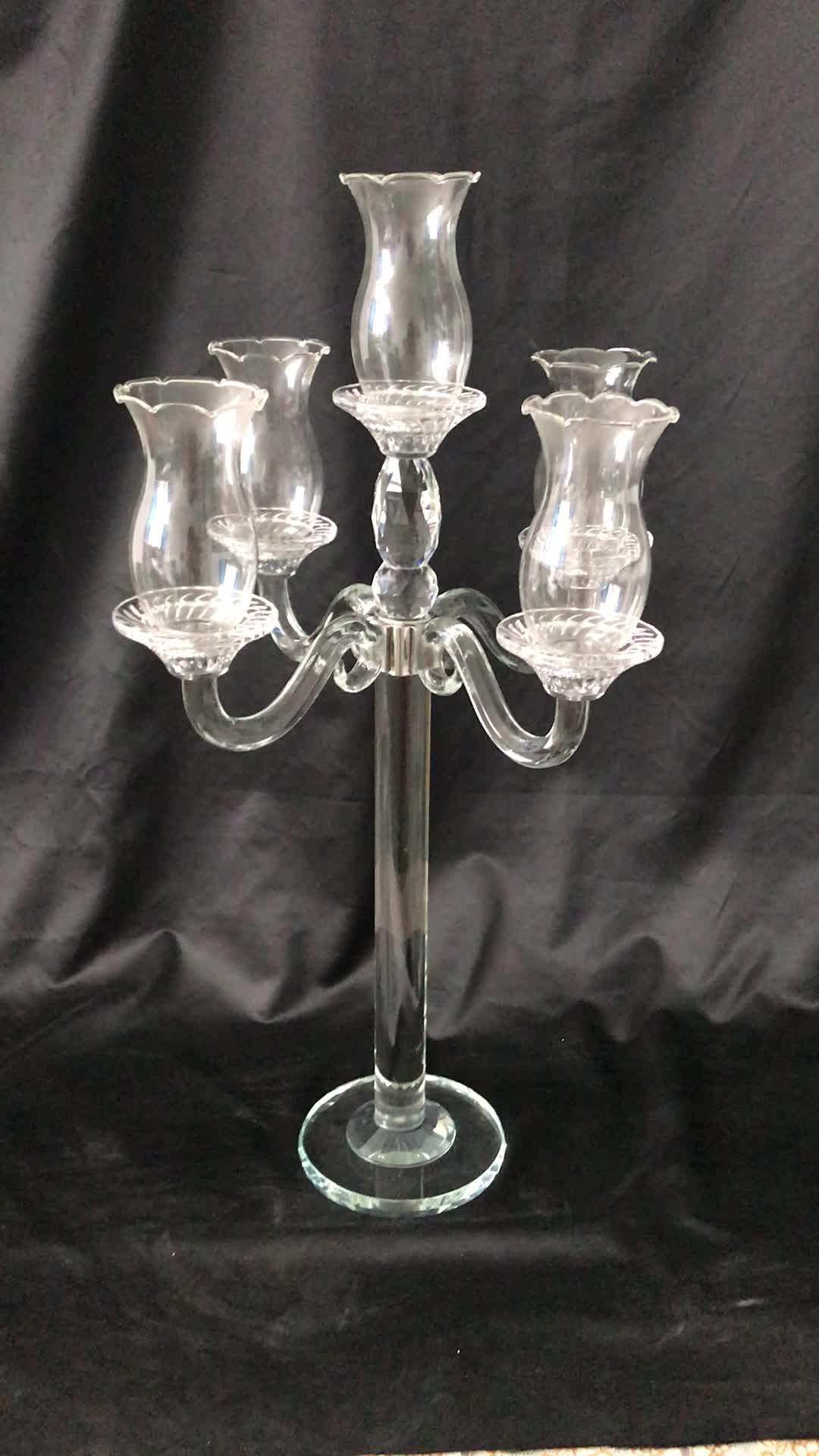 Cheap Glass Candelabra 5 Arms Candle Holders Crystals Stand Pillar For