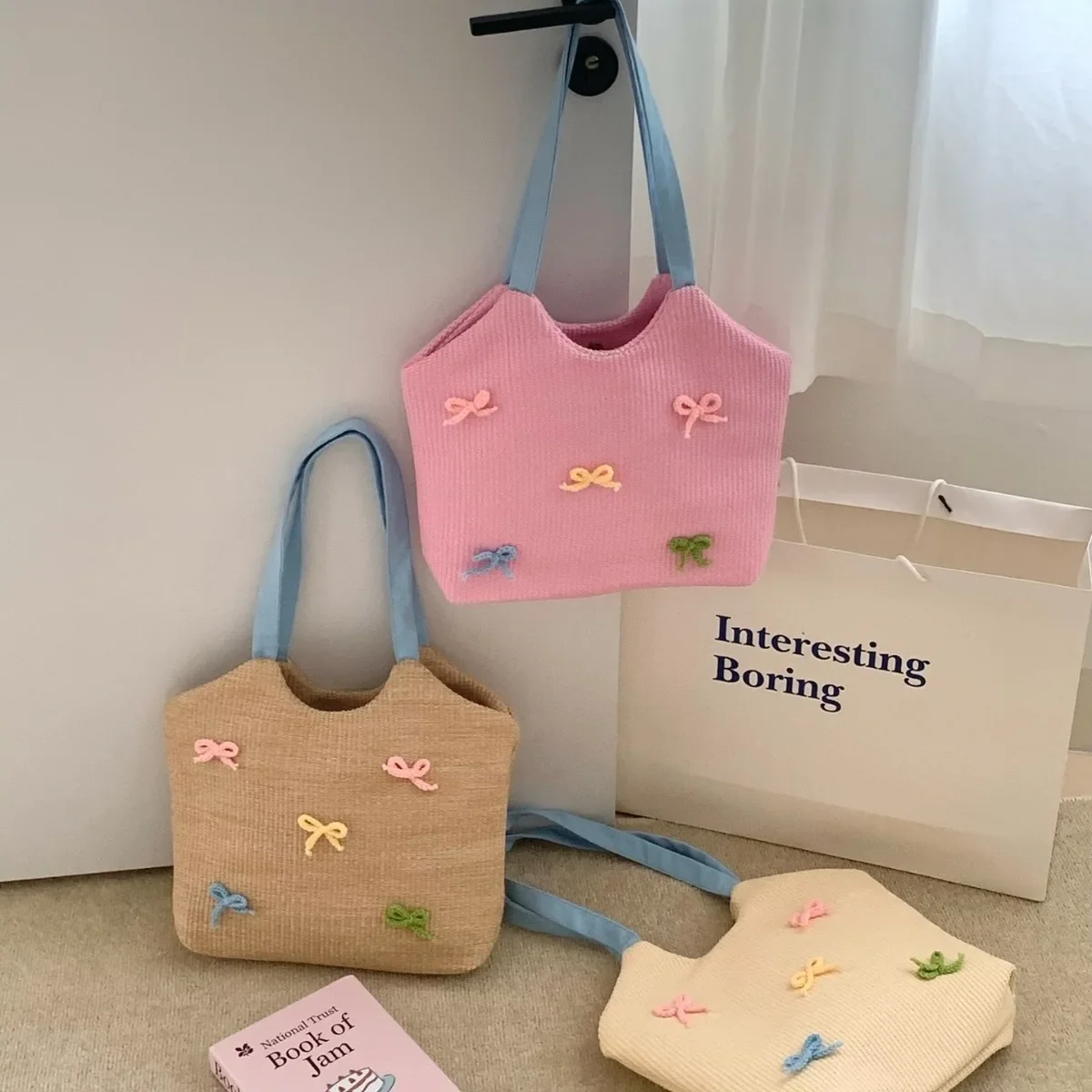 Summer New Niche Design Beach Woven Bag Fashion Shopping Bow Accessories Shoulder Bag Commuter Women