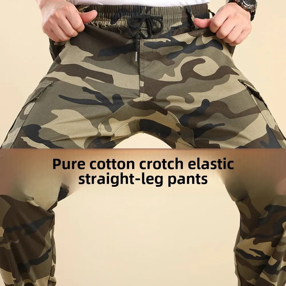 Wear-resistant autumn elastic artificial camouflage trousers
