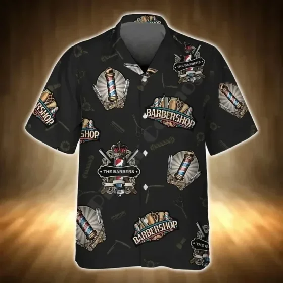 2024 cross-border 3D digital barber printing summer men's casual short sleeve foreign trade summer short sleeve shirt wholesale