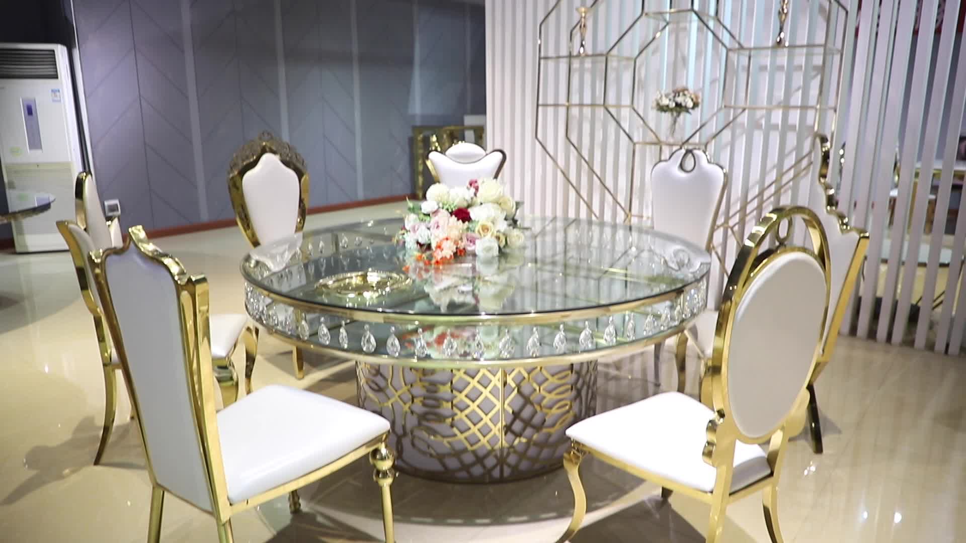 Foshan Event Chic Glass Top Stainless Steel Circle Round Crystal