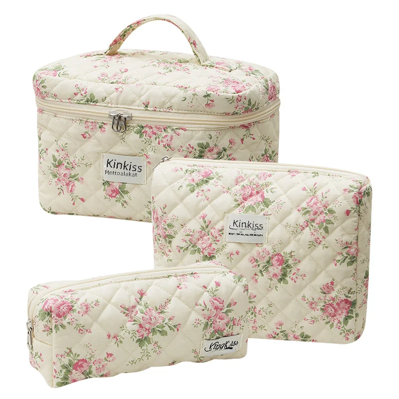  Cute and Fresh Cotton Makeup Bag, Unique Portable Toiletry Organizer, Floral Insane Cute Box Bag