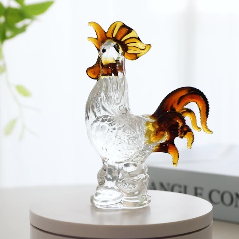 Blown Glass Rooster Figurine Collectible Animal Farm Art Hand Painted