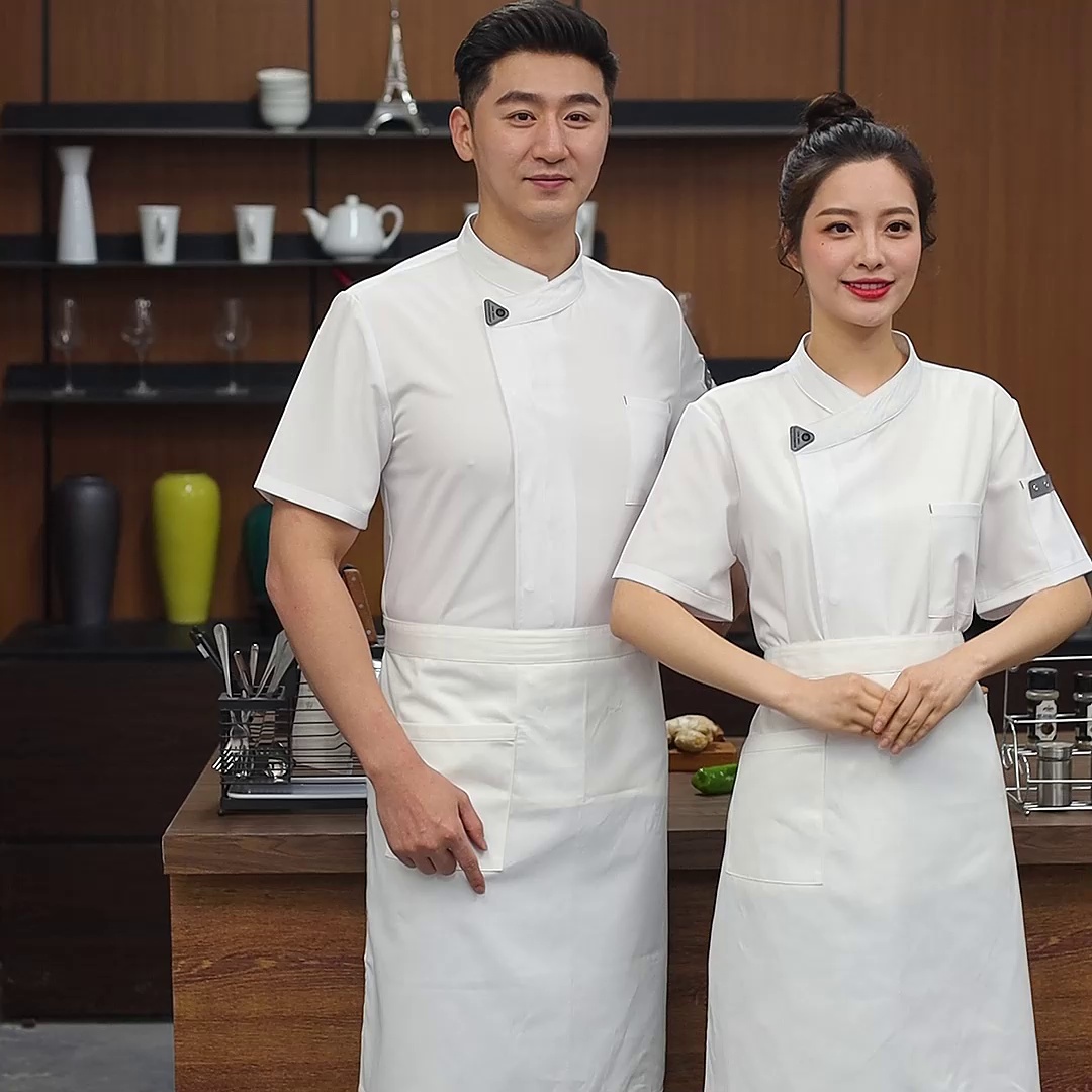 ao bep dep Phong cách mới cao cấp đầu bếp khách sạn áo liền quần đẹp trai tay ngắn nhà hàng món ăn phương Tây nhà bếp quần áo đầu bếp đặc biệt mùa hè đồng phục bếp trưởng mẫu áo bếp trưởng 