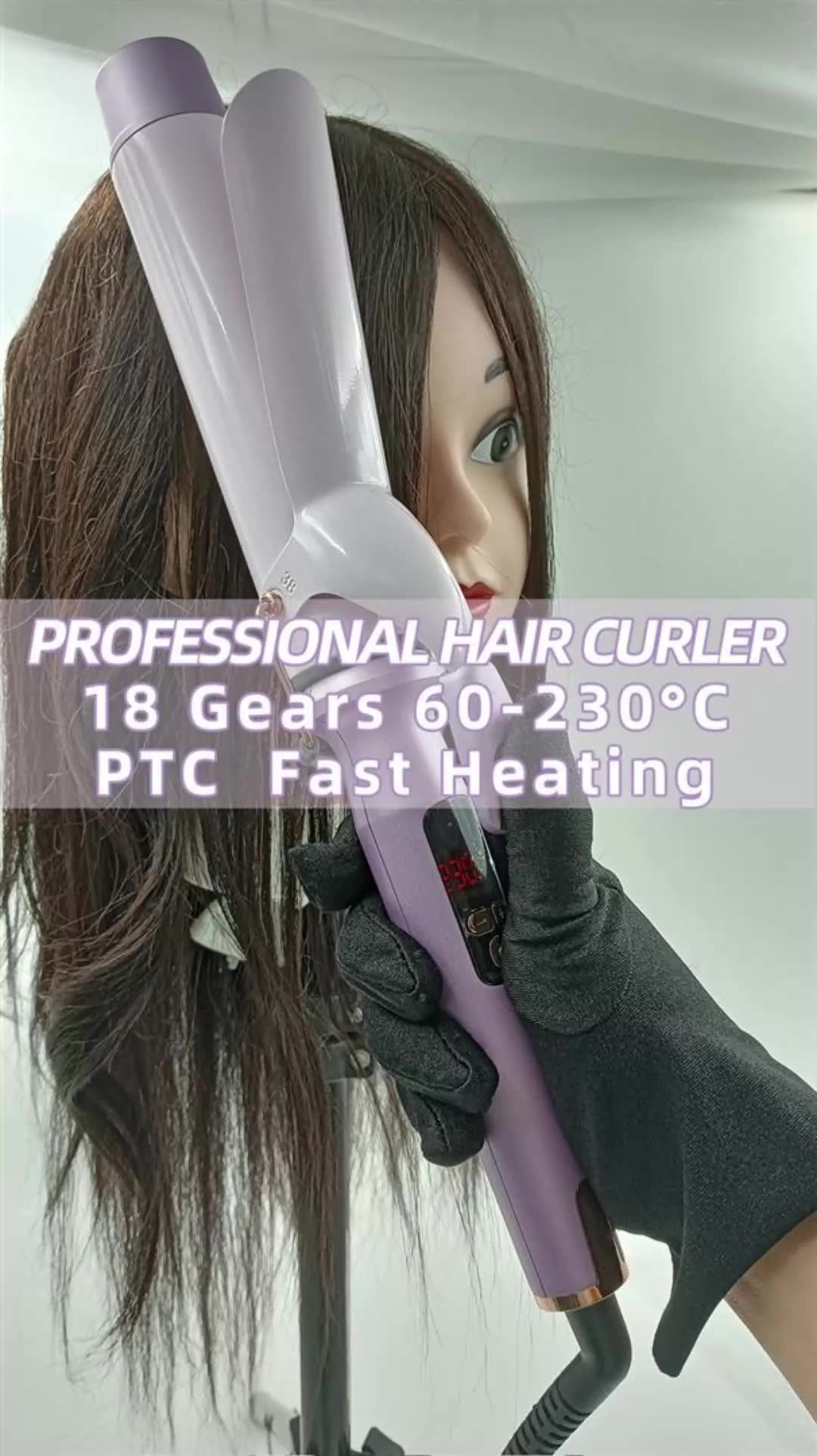Professional Hair Curler 230°C Curling Iron with Dual PTC Heater