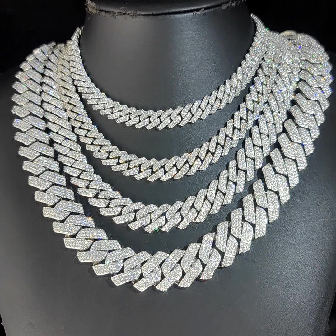 NUOYA Luxury Row Shiny Zircon Diamond 18K Gold Plated Cuban Link