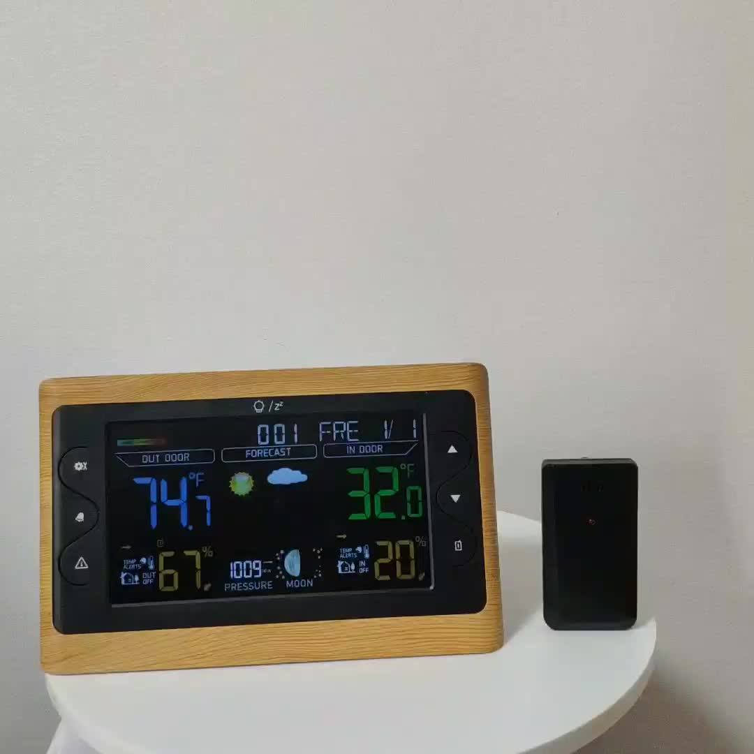 433mhz Wireless Weather Station Clock With Color Display And Indoor/outdoor Thermometer