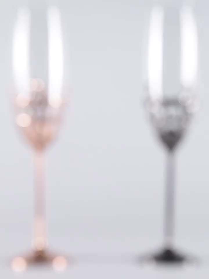 Customised Luxury Gothic Style Metal Craft Couple Champagne Flutes K9 Glasses Set Pair With