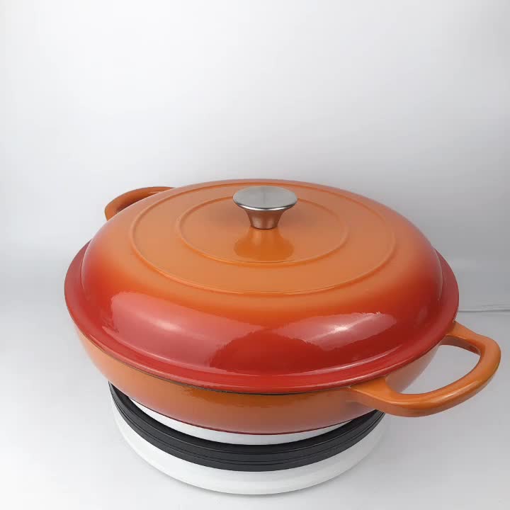 Enamel Cast Iron Cookware 30cm Shallow Stew Pot,Cast Iron Soup Pot