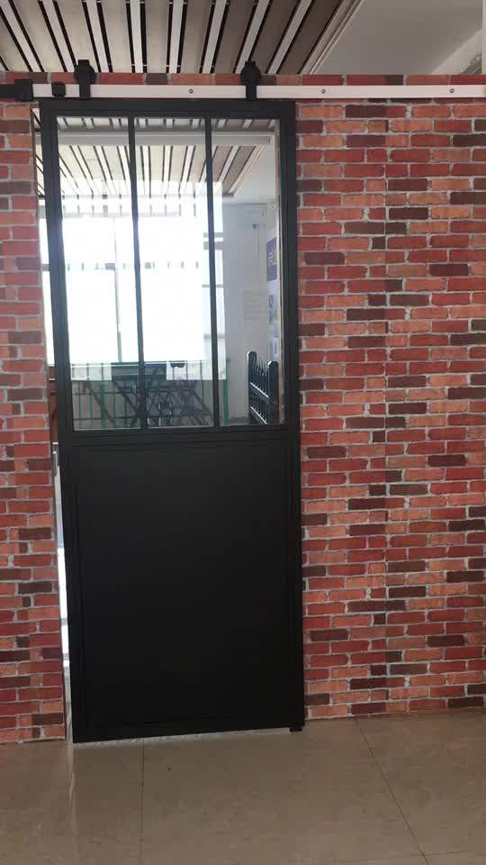 Black Steel Framed Glass Barn Door Slab Interior Clear Tempered Glass