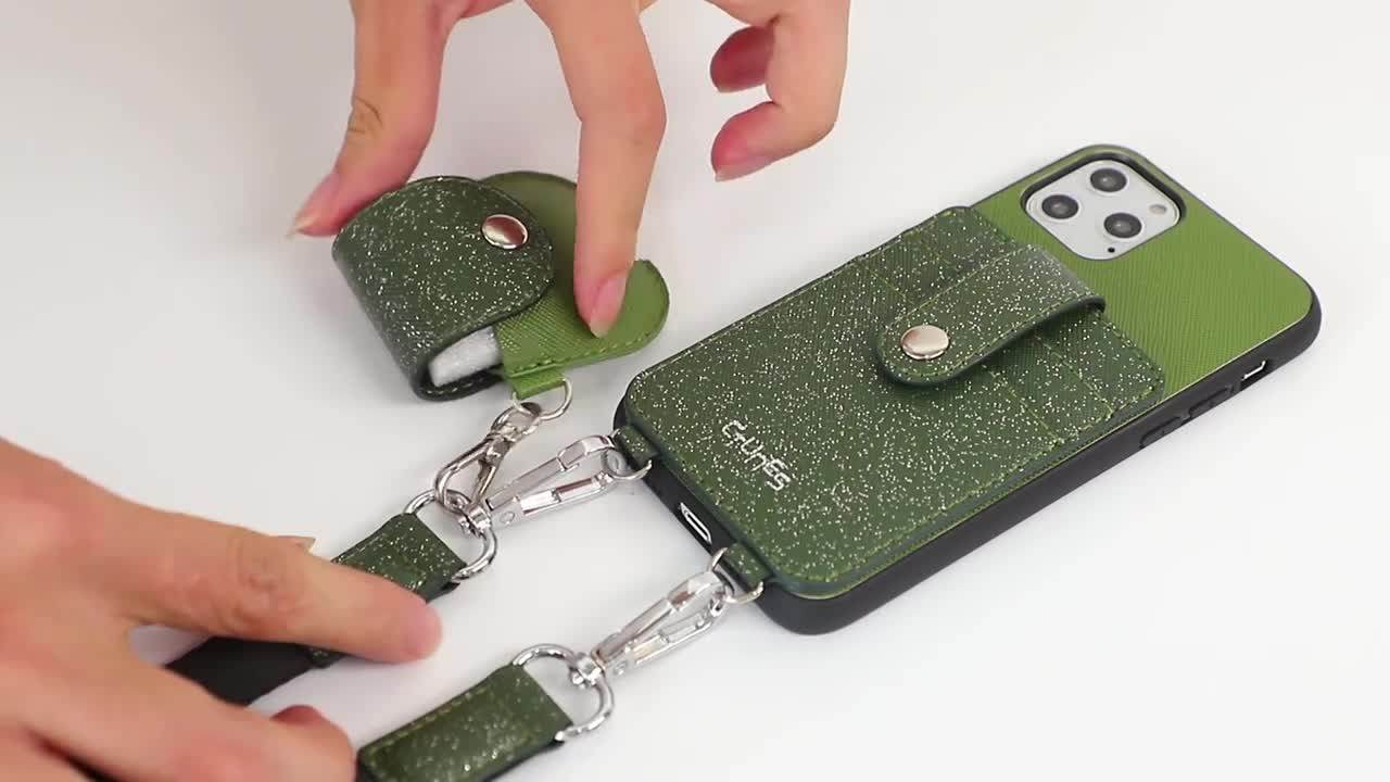 Card Slot Holder Purse Shoulder Crossbody Leather Necklace Mobile Phone