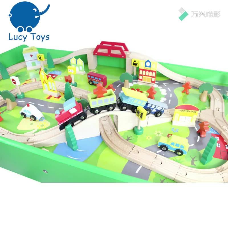 High Quality Ecofriendly 149pcs City Series Wooden Railway Train Toy