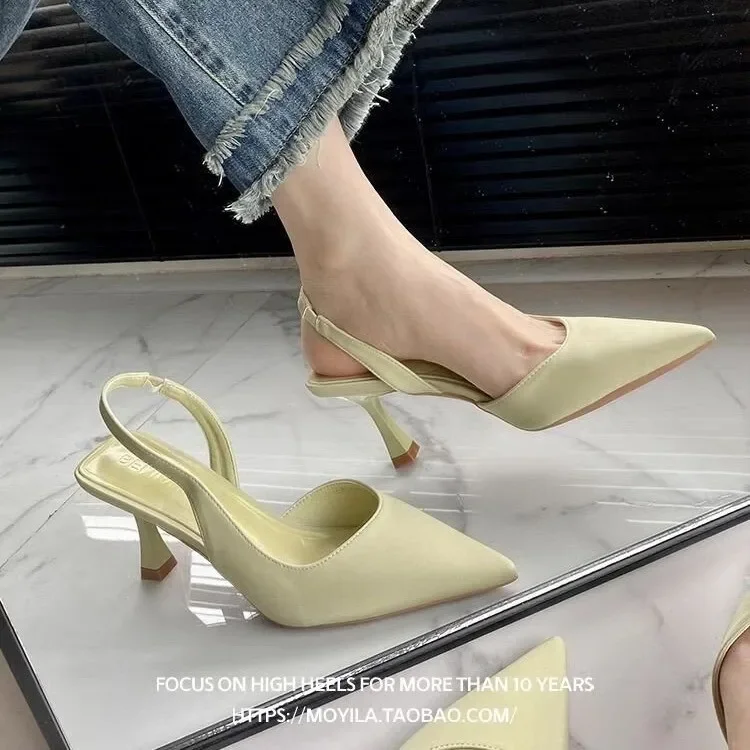 Ladies' High Heels 2024 New Style Pointed Toe Slim Heel Single Shoes Unique Design Sense and Elegance Cap Toe Sandals Summer Women's Shoes