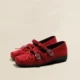 Cowhide Version 6cm Inner Height Square Bow Belt Buckle silver Mary Jane Shoes Single-layer Shoes Soft Bottom Ballet Shoes