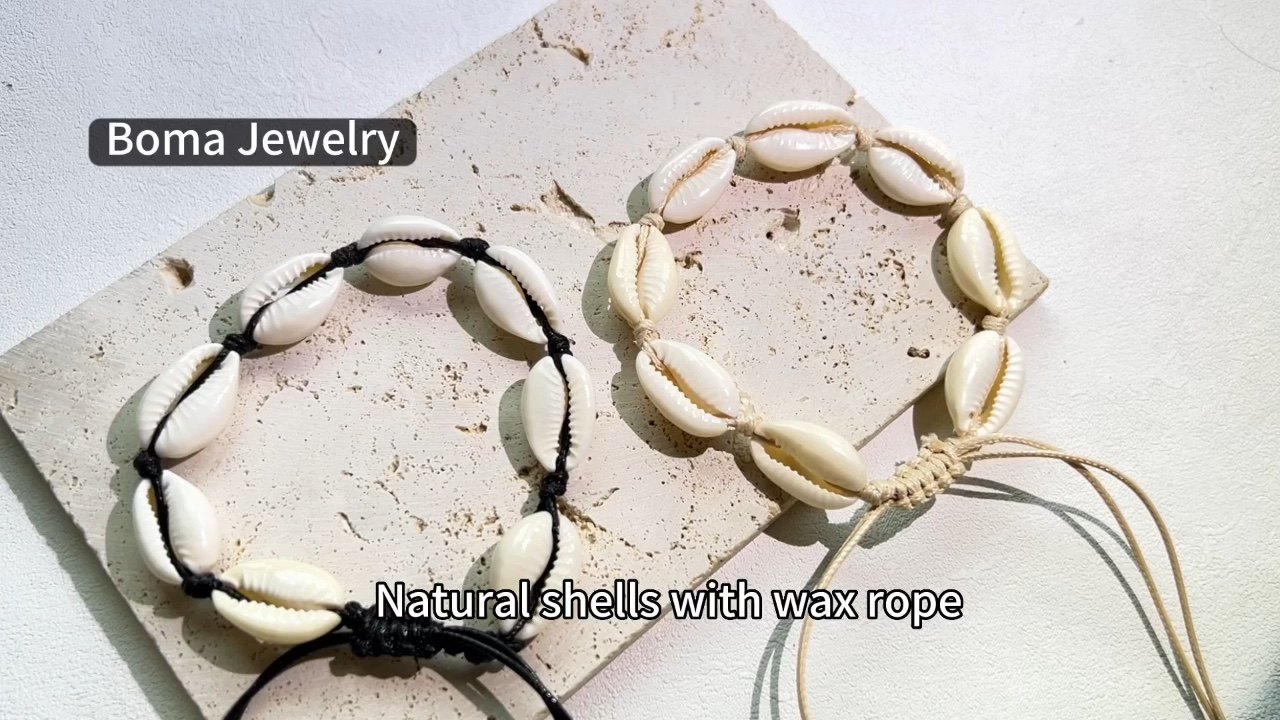 Hawaii Beach Handmade Woven White Black Wax Rope Natural Puka