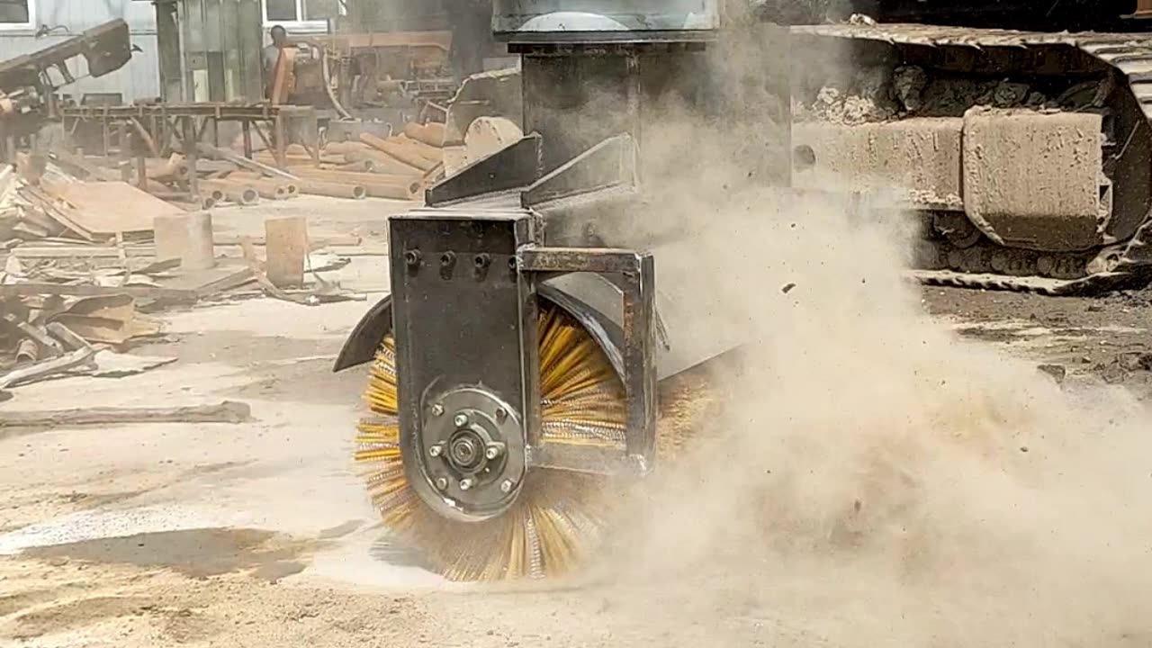 Steer Angle Broom Attachment Is Mounted On Excavators Backhoes Or Other