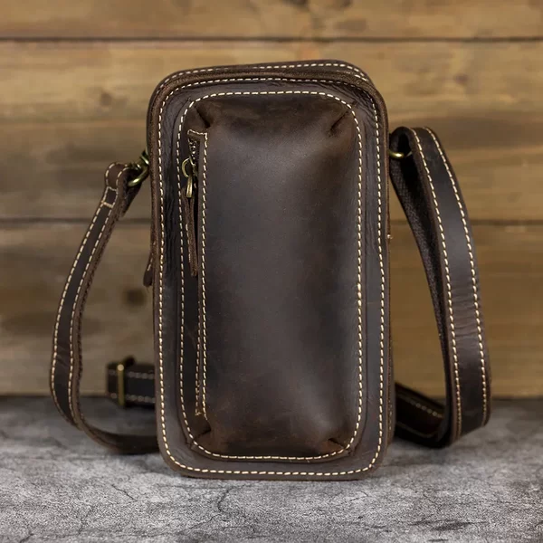 Foreign Trade Cross-border Crazy Horse Leather Men's Crossbody Waist Bag Vertical Top Layer Cowhide Genuine Leather Men's Bag Retro Personalized Pants Waist Bag