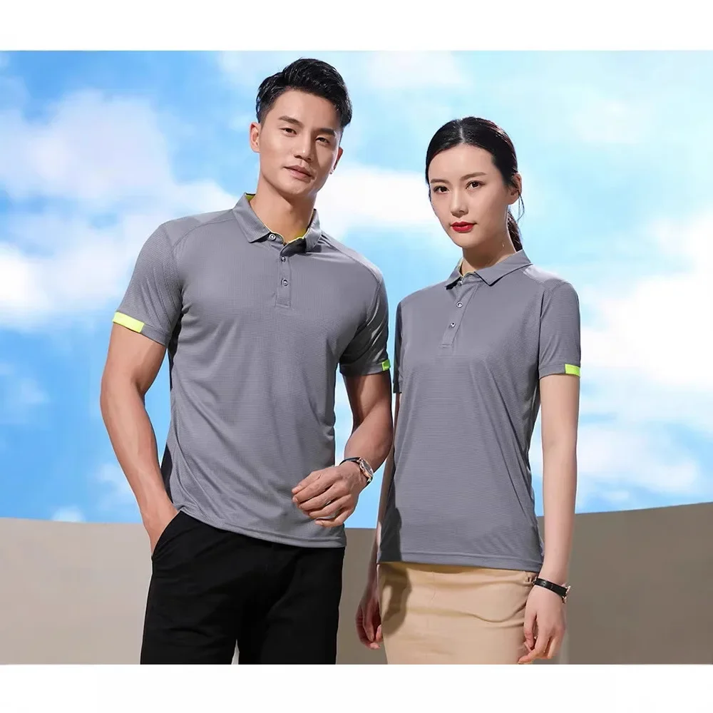Ice silk lapel quick-drying t-shirt outdoor cultural advertising POLO shirt men's and women's short-sleeved overalls printed logo thin