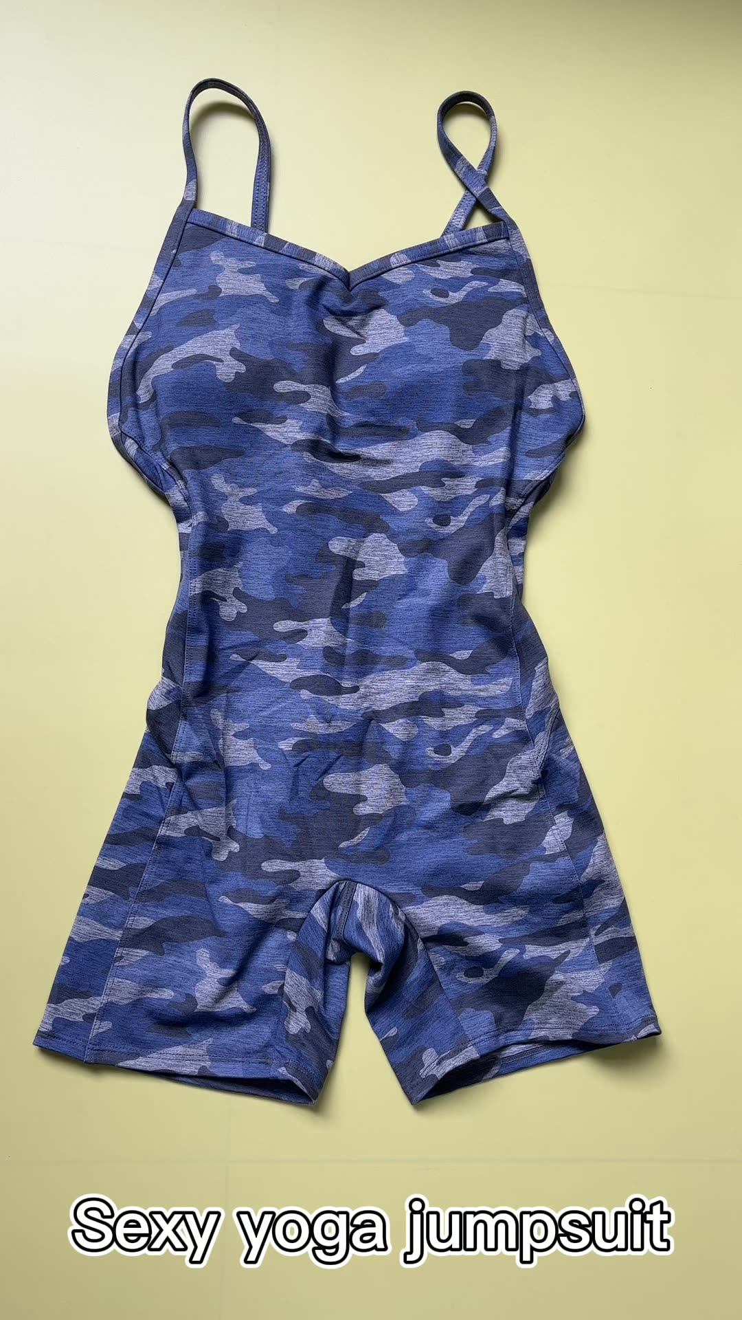 Camouflage Cross Backless Workout Jumpsuit Jogging Sexy Short