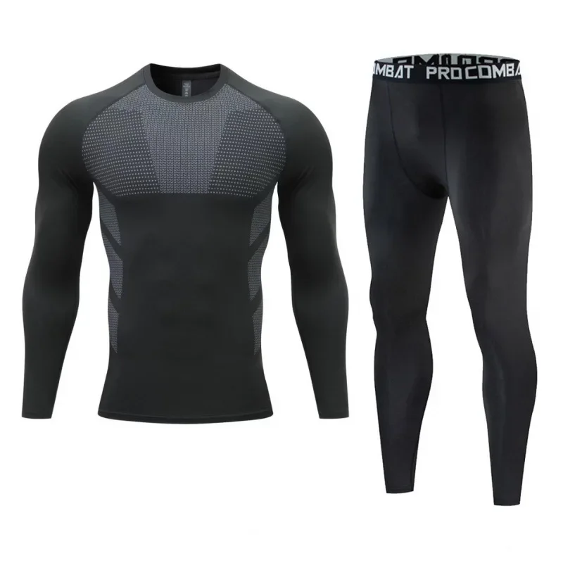Sports Fitness suit Men's PRO Breathable Quick-drying Clothes Running Fitness Clothes European and American plus size Printed Tight Clothes