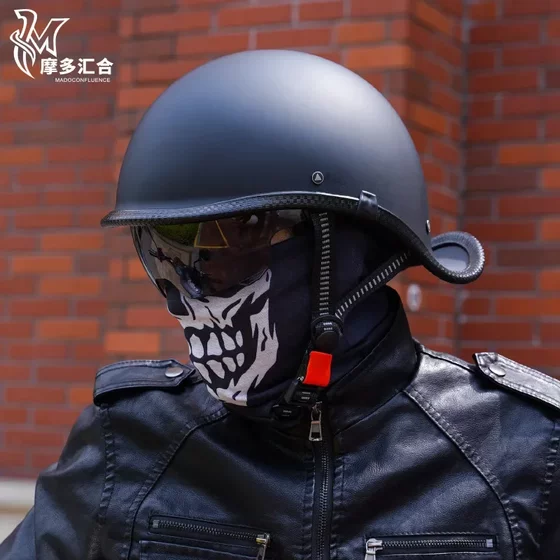 Electric Motorcycle Helmet Retro Half Helmet Men and Women's Personality Scoop Helmet Motorcycle Helmet Summer Electric Battery Helmet
