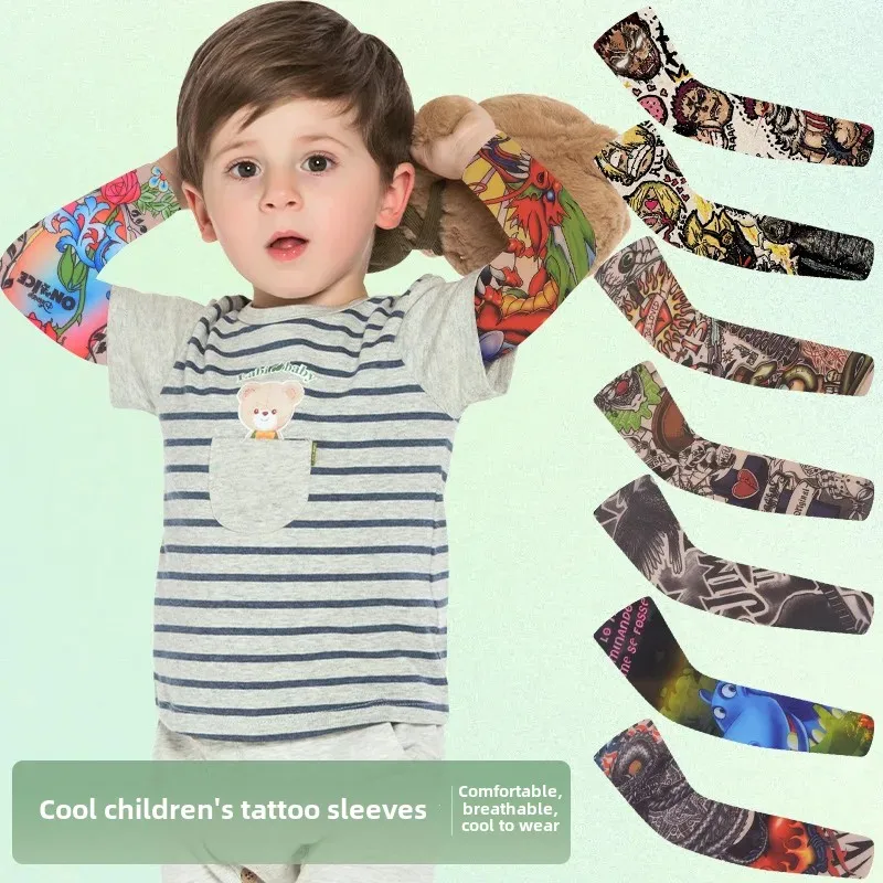 Summer Chinese Style Tattooing Sunscreen Sleeve Outdoor Flower Arm Sports Arm Cover High Elastic Breathable Straight Children Ice Sleeve
