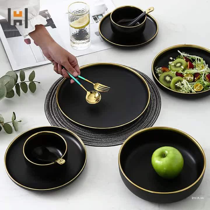 2019 New Products Ceramic Matte Black Tableware Dinnerware Set With