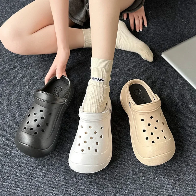 Туфли Croc на толстой подошве для женщин, весна и лето, верхняя одежда, высокие каблуки, обувь для пляжа, лёгкие, босоножки с плоским носком, садовая обувь