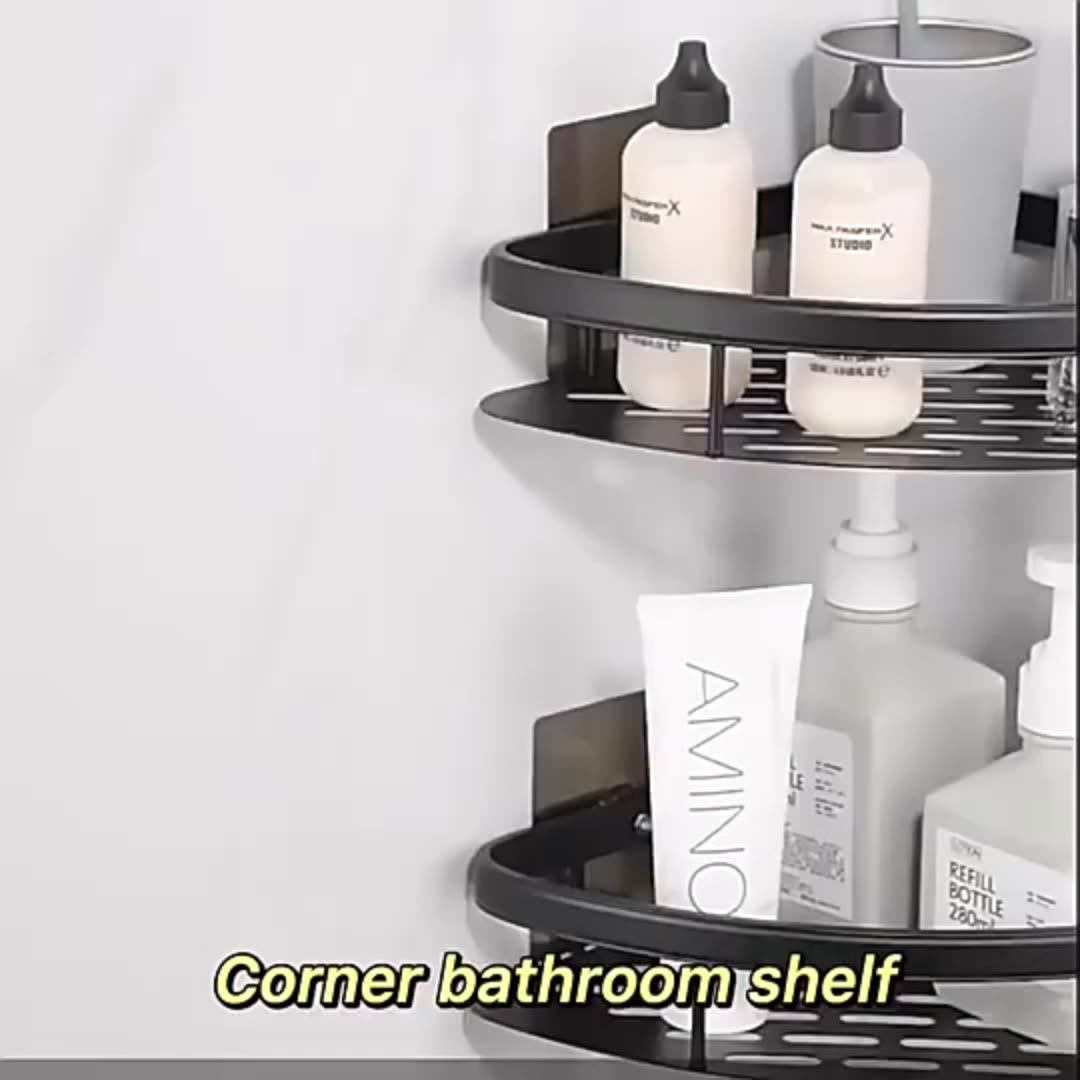 2 Tier Wall Mounted Shower Caddy Bathroom Organizer Aluminum Rack Toilet Black Corner Storage