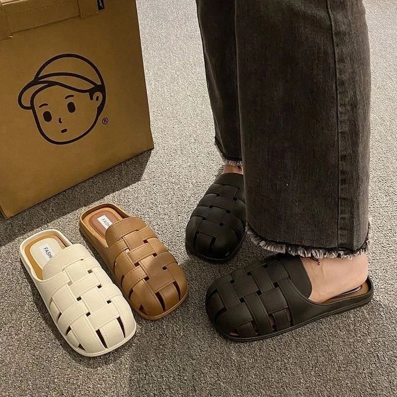 New Fashion 2024 Baotou Slippers Women's Outer Wear Summer All-match Casual Muller Internet Popular Roman Sandals and Slippers Women's Shoes