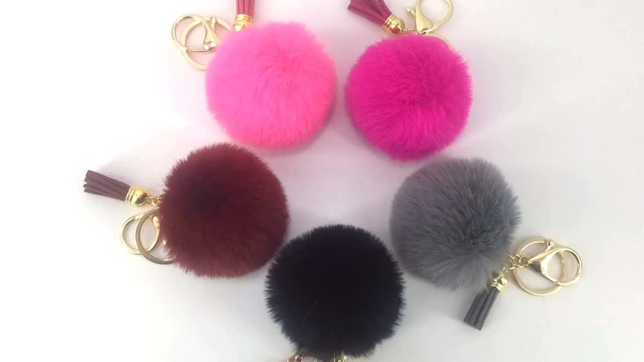 Dainty Cute Fox Fur Ball Keychain For Phone Rabbit Fur Pom Poms ...