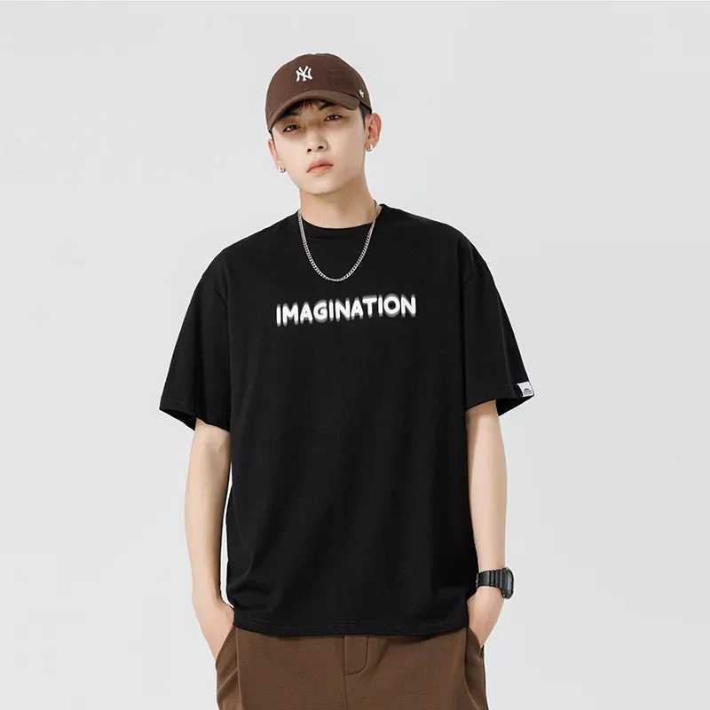 Japanese retro cotton summer short sleeve T-shirt with a round…