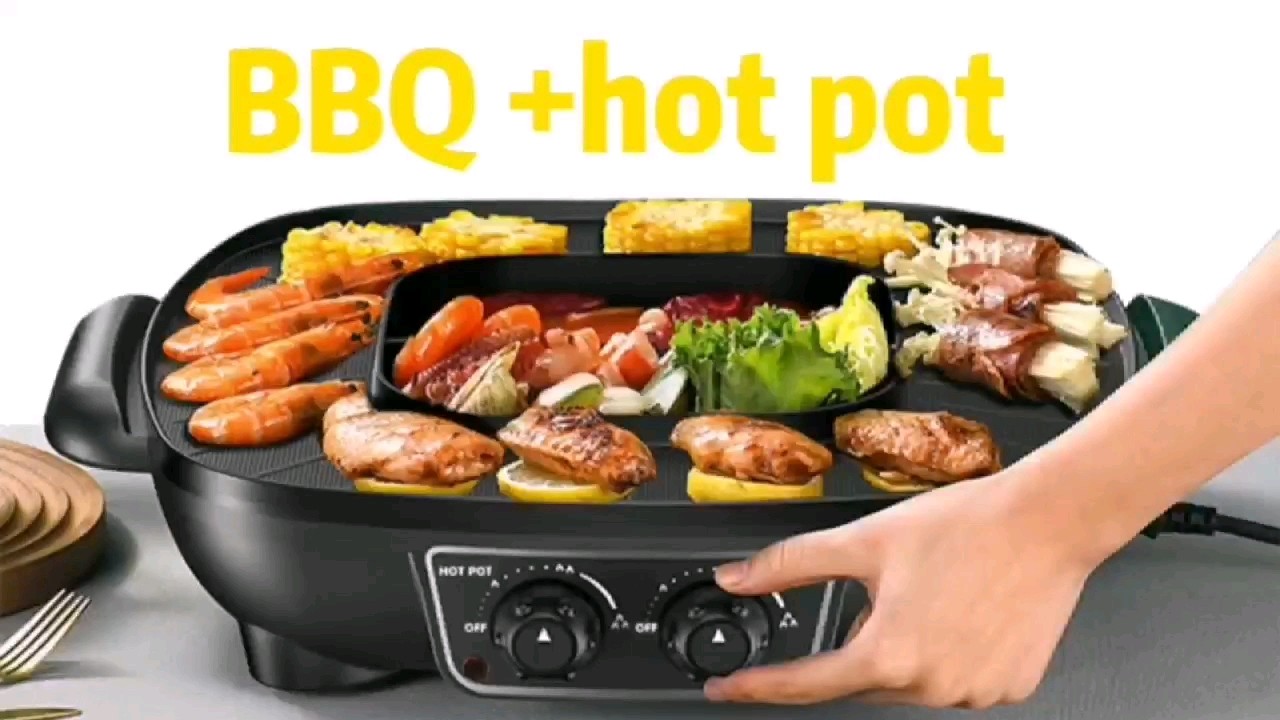 Portable Smokeless Electric Grill Bbq With Hot Pot Nonstick Coating