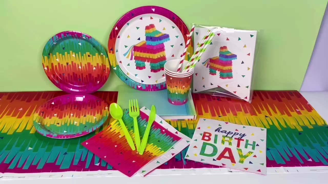 16 Guest Rainbow Themed Party Tablecover Colorful Kid Birthday Party