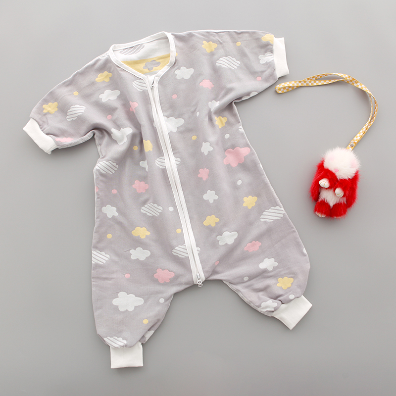 Summer two-layer gauze short sleeve split leg sleeping bag boneless baby children Bamboo fiber baby jumpsuit jacket