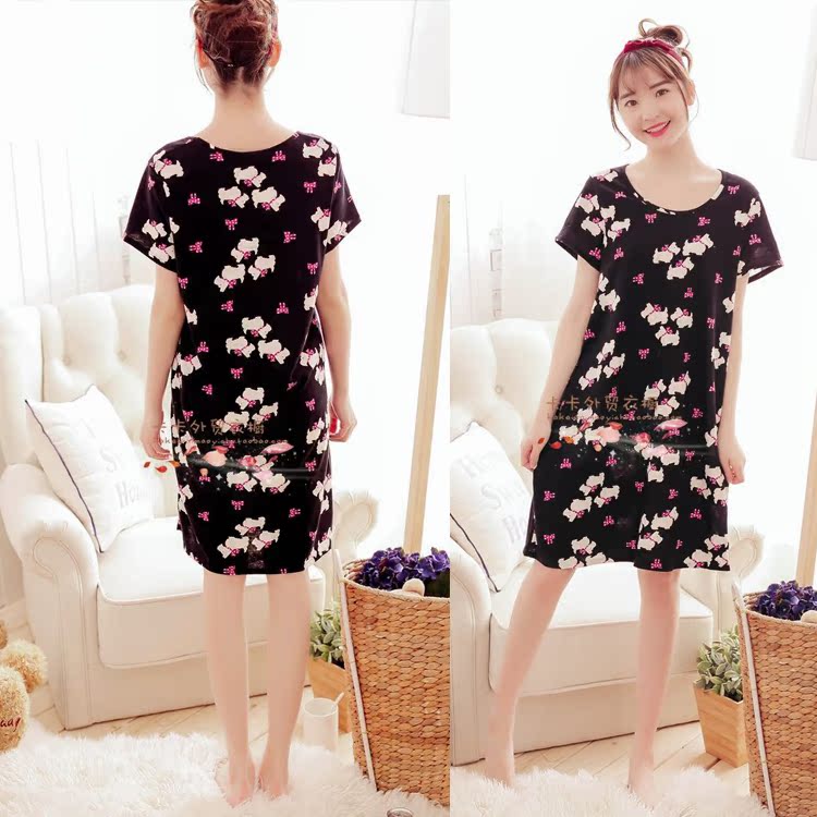 Đồ ngủ nữ mùa xuân và mùa hè ngọt ngào dễ thương ngắn tay nightdress vòng cổ bông dịch vụ nhà kích thước lớn thai sản dress cộng với chất béo váy