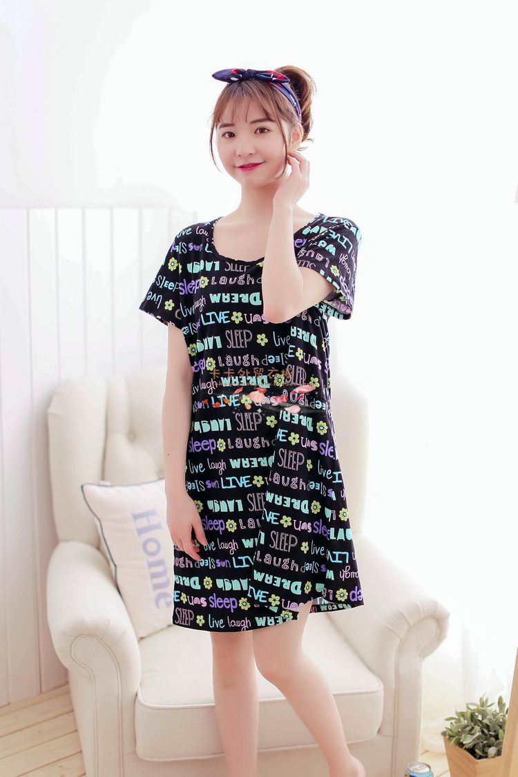 Đồ ngủ nữ mùa xuân và mùa hè ngọt ngào dễ thương ngắn tay nightdress vòng cổ bông dịch vụ nhà kích thước lớn thai sản dress cộng với chất béo váy