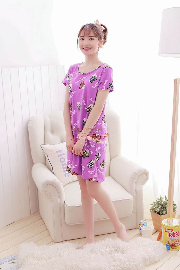 Đồ ngủ nữ mùa xuân và mùa hè ngọt ngào dễ thương ngắn tay nightdress vòng cổ bông dịch vụ nhà kích thước lớn thai sản dress cộng với chất béo váy