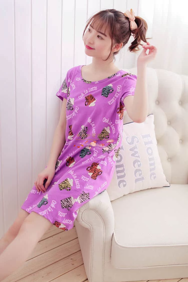 Đồ ngủ nữ mùa xuân và mùa hè ngọt ngào dễ thương ngắn tay nightdress vòng cổ bông dịch vụ nhà kích thước lớn thai sản dress cộng với chất béo váy