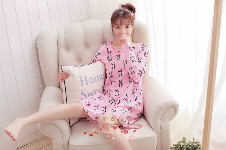 Mùa xuân và mùa hè phần mỏng ladies nightdress cộng với chất béo kích thước lớn vòng cổ dài tay váy đan nightdress đồ ngủ Châu Âu mã đơn giản ...