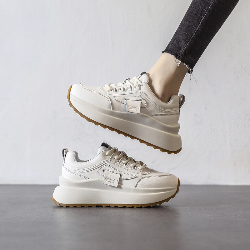 Nicole veve leather white daddy shoes women's trendy ins Hong Kong style sneakers 2022 new women's shoes spring thick