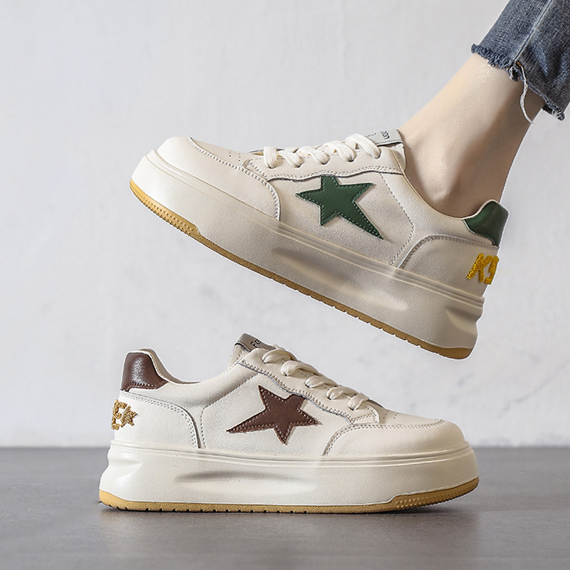 Nicole Veve Stars Board Shoes Pine Cakes Thick Bottom Heightening Spring Style Women Shoes Casual Little White Shoes Genuine Leather Sneakers