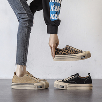 Nicole veve frosted leather BAO WEN Canvas Shoes Women Spring Lacing Thick Bottom Casual Shoes Shine as Old Dirty Dirty