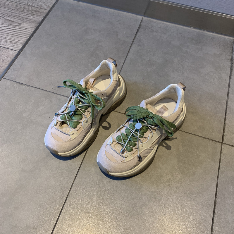 Nicole veve sneakers women's autumn and winter plus velvet color matching wild leather lace up net red thick bottom casual